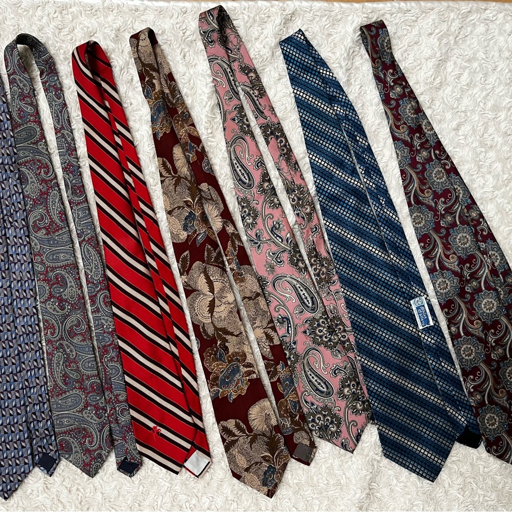 Vintage Italian Silk Necktie Bundle - 7 All Silk Ties